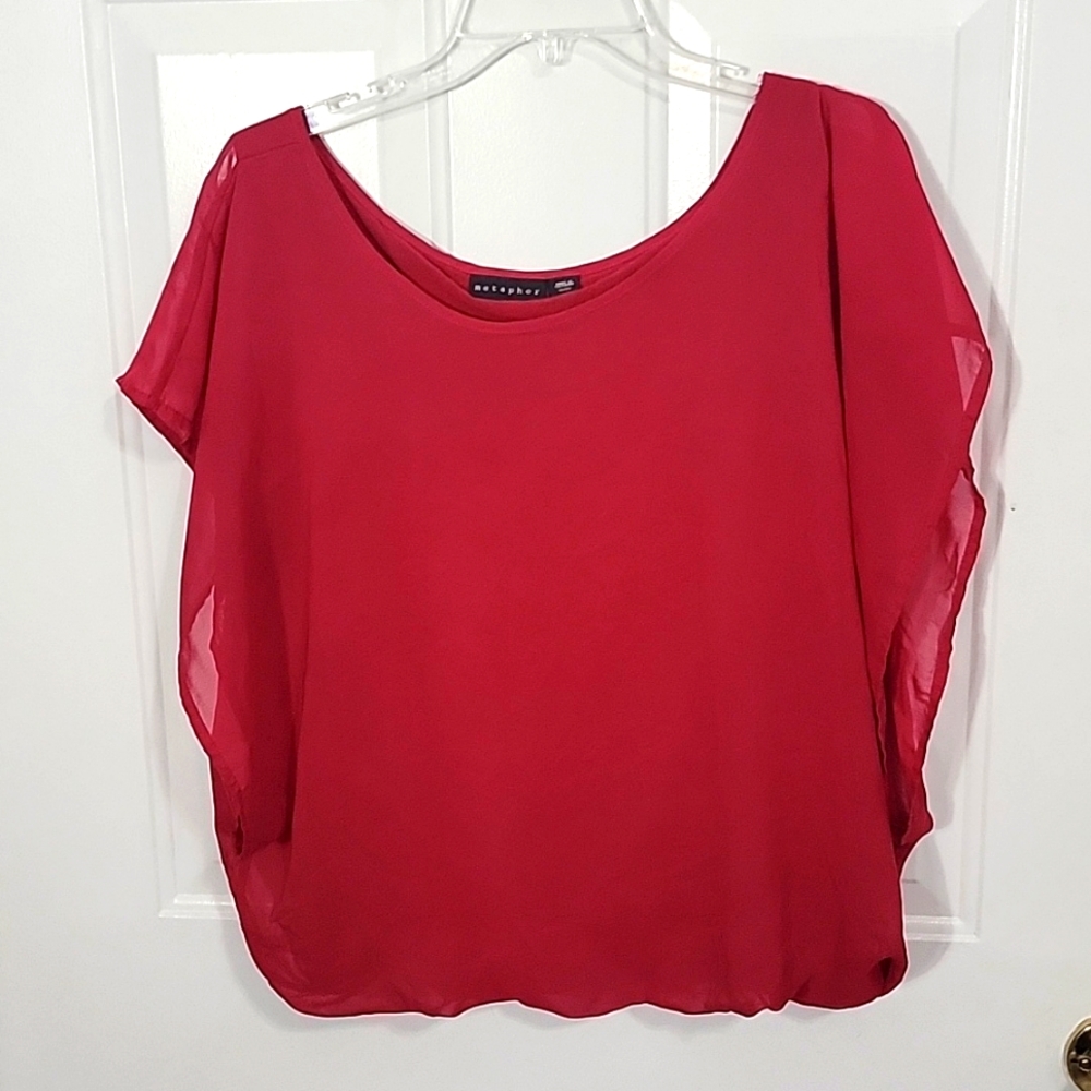 Berry Red Batwing Work Blouse - XL